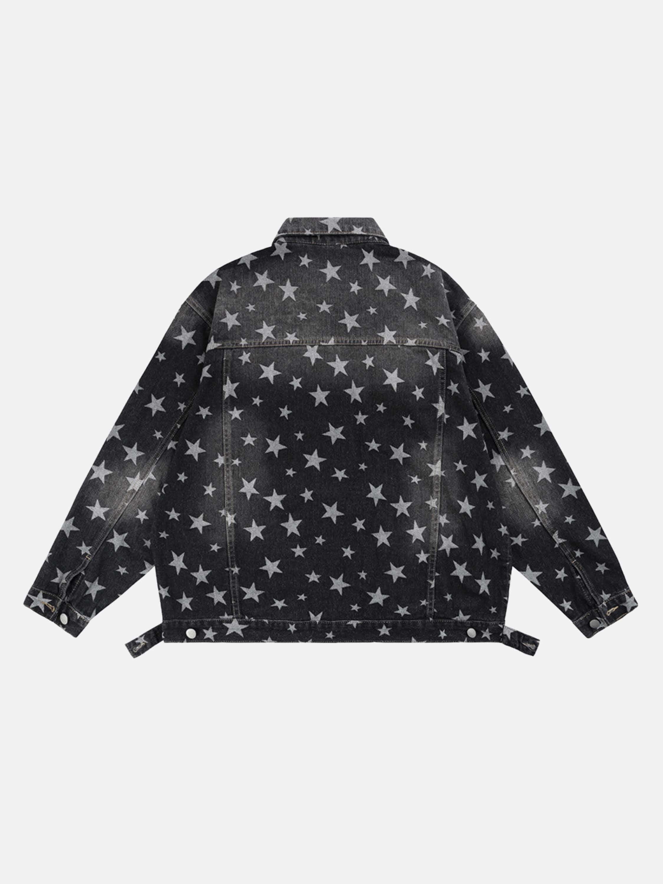 Pentagram Print Vintage Denim Jacket | Gen Z K-POP Streetwear Y2K