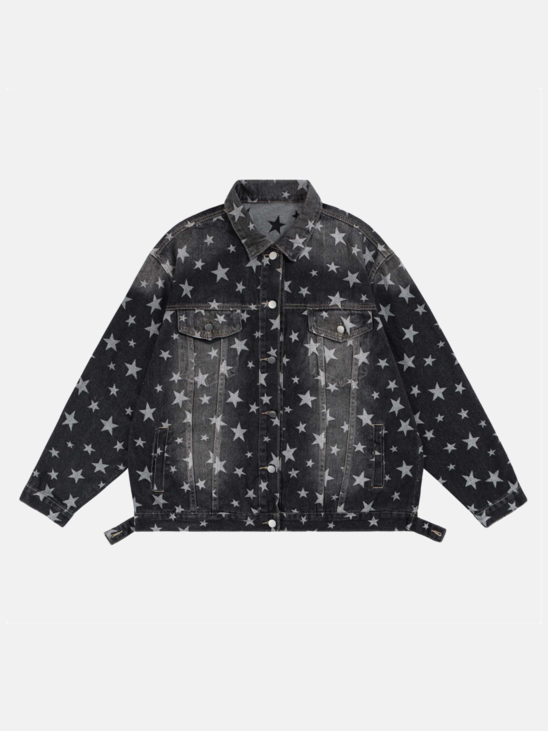 Pentagram Print Vintage Denim Jacket | Gen Z K-POP Streetwear Y2K