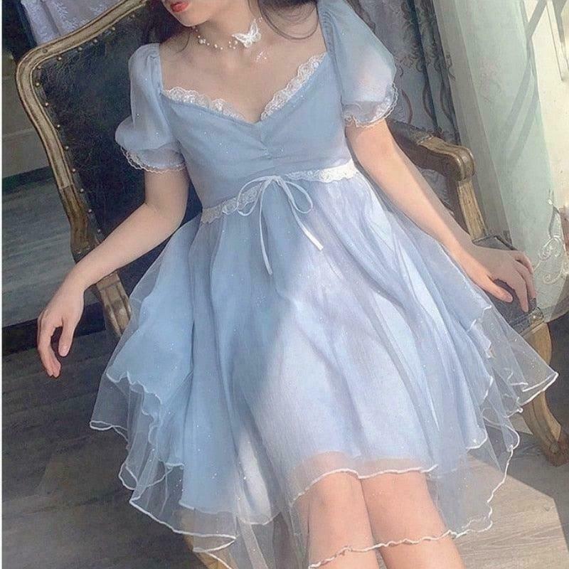 Periwinkle Kitten Fairycore Y2K Dress for Gen Z Streetwear Fashion