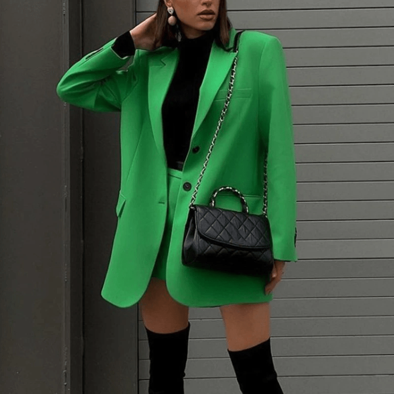 Pine Green Blazer and Skirt Set for Gen Z Fashionistas - Y2K Streetwear Inspired