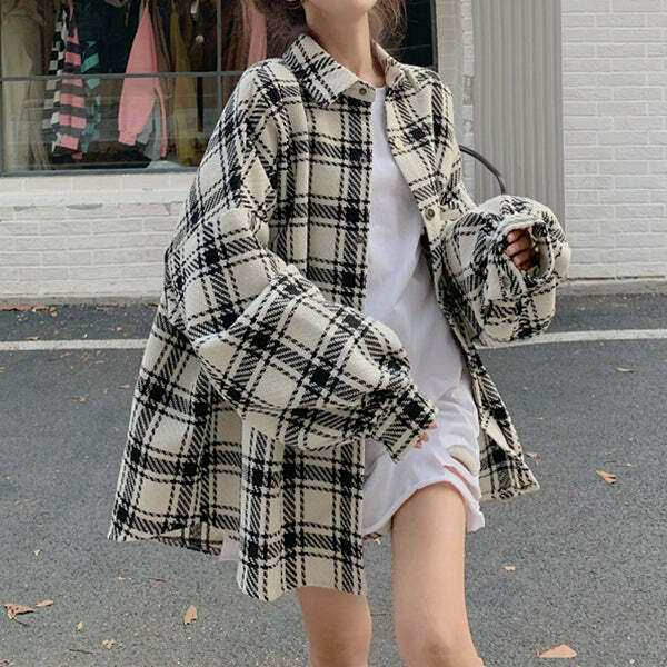 Plaid Oversized Polo Shirt for Gen Z Streetwear Style