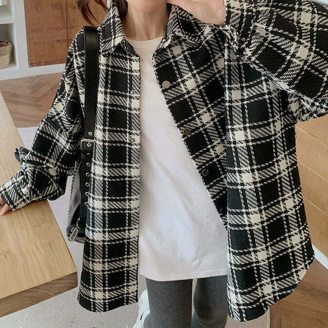 Plaid Oversized Polo Shirt for Gen Z Streetwear Style