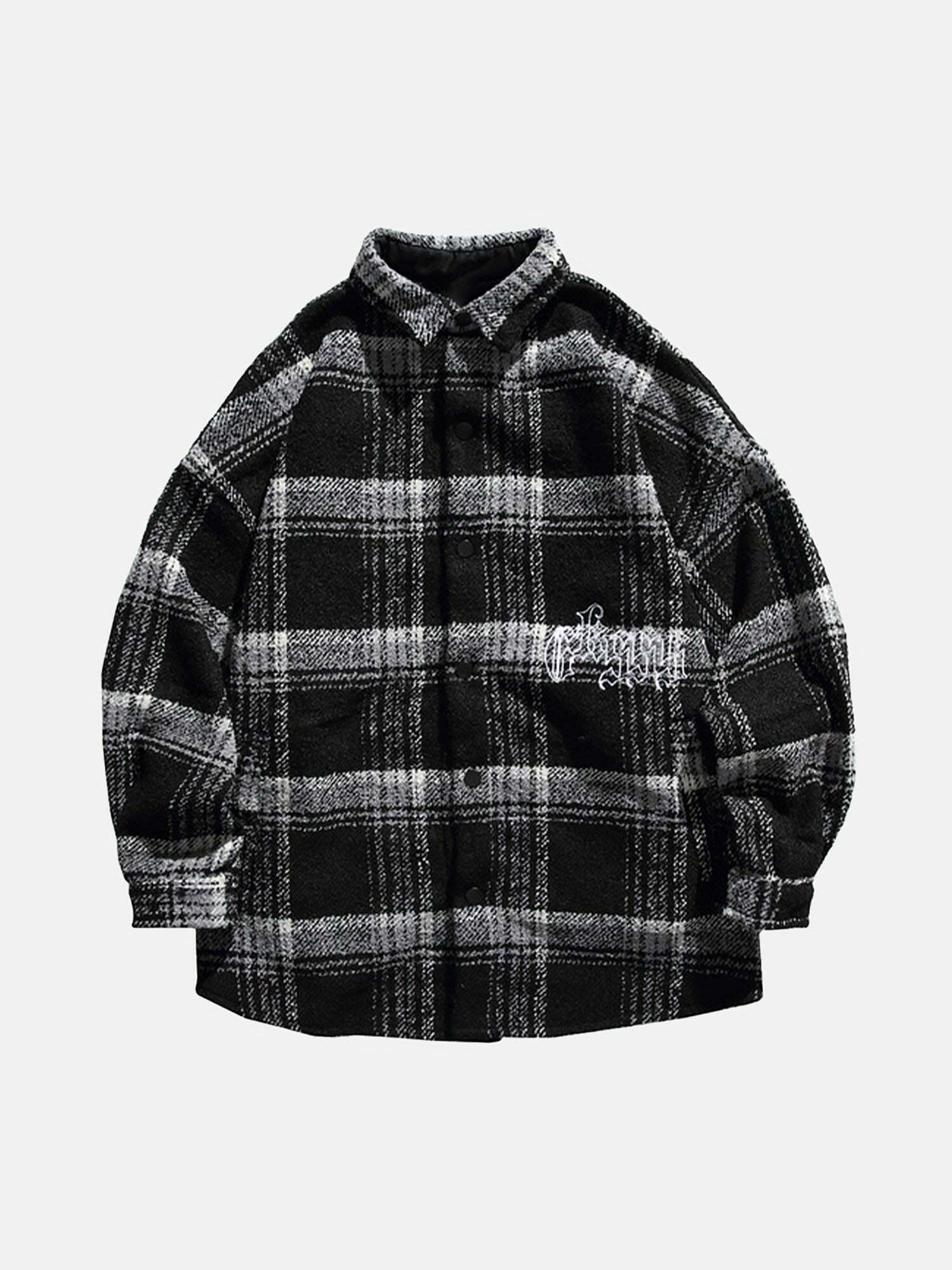 Plaid Reversible Shirt Jacket in Cotton Wool Blend for Gen Z Fashion, K-POP, Streetwear & Y2K