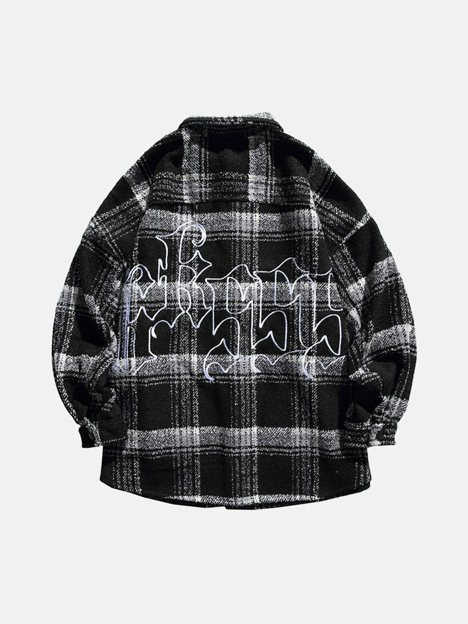 Plaid Reversible Shirt Jacket in Cotton Wool Blend for Gen Z Fashion, K-POP, Streetwear & Y2K