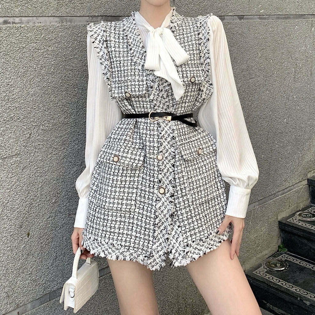 Plaid Tweed Waistcoat Top: Gen Z K-POP Streetwear Y2K Style