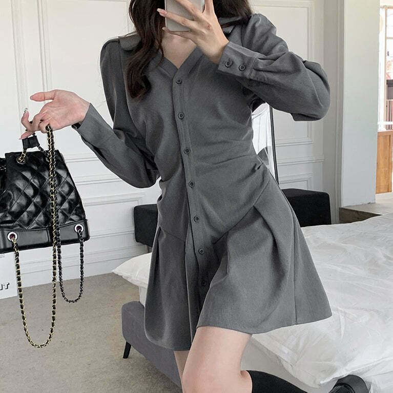 Pleated V-Neck Shirt Dress for Gen Z: Streetwear Style