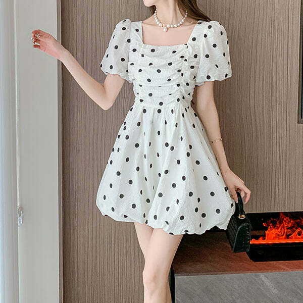 Polka Dot Puff Sleeve Sweet Dress for Gen Z Fashionistas