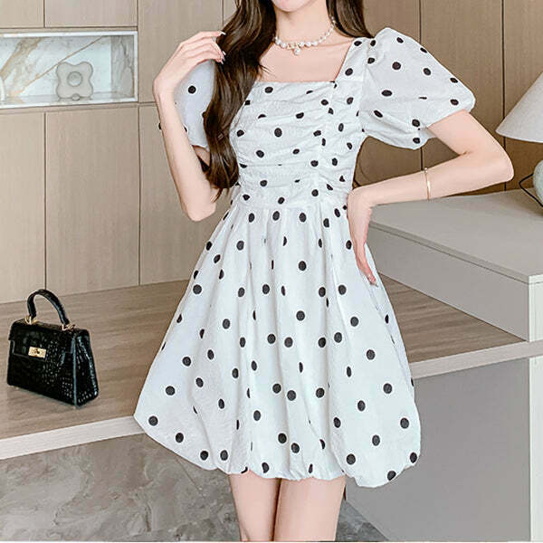 Polka Dot Puff Sleeve Sweet Dress for Gen Z Fashionistas