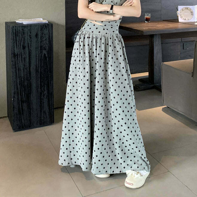 Polka Dot Puff Sleeve Top with Lace-Up Skirt - Trendy Gen Z Fashion