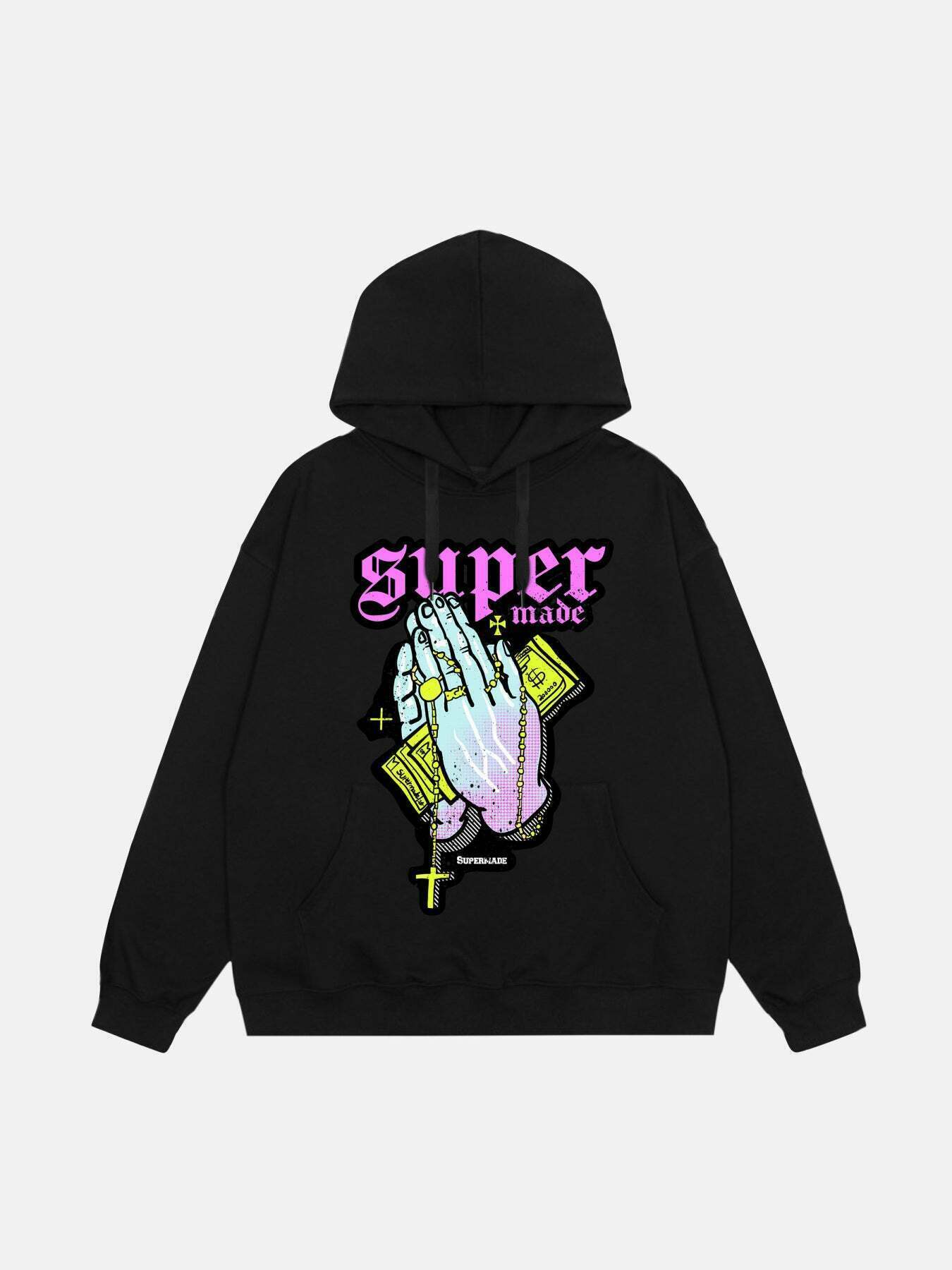 Praying Hands Graphic Hoodie | Gen Z Streetwear Fashion