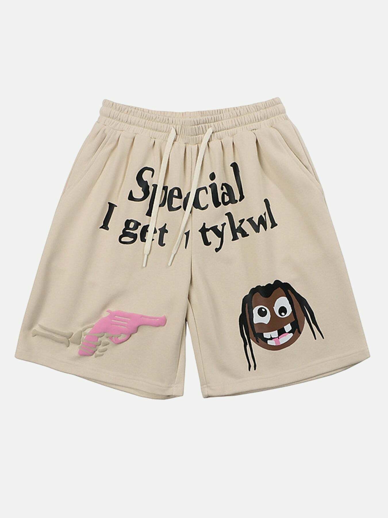 Quirky Foam Print Gen Z Streetwear Shorts with Playful Letters