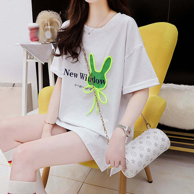 Rabbit Letter Print Tee: Gen Z K-POP Streetwear Fashion