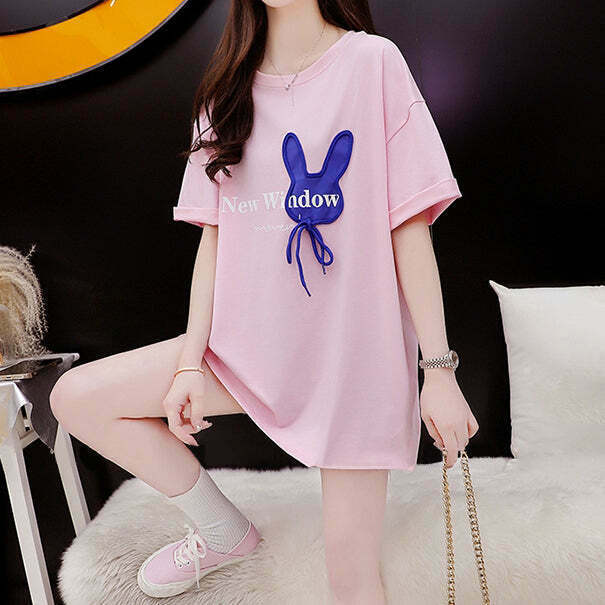 Rabbit Letter Print Tee: Gen Z K-POP Streetwear Fashion