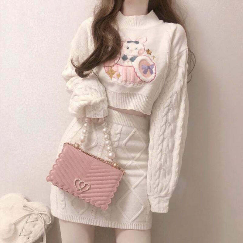 Rabbit Sweater & Skirt Set: Y2K Gen Z K-POP Streetwear