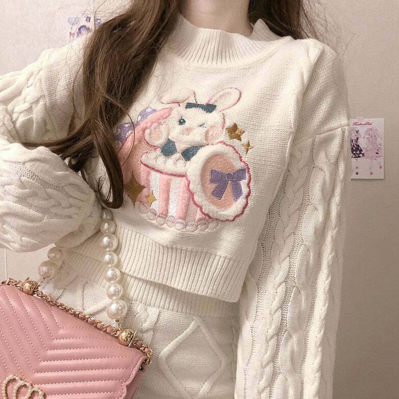 Rabbit Sweater & Skirt Set: Y2K Gen Z K-POP Streetwear