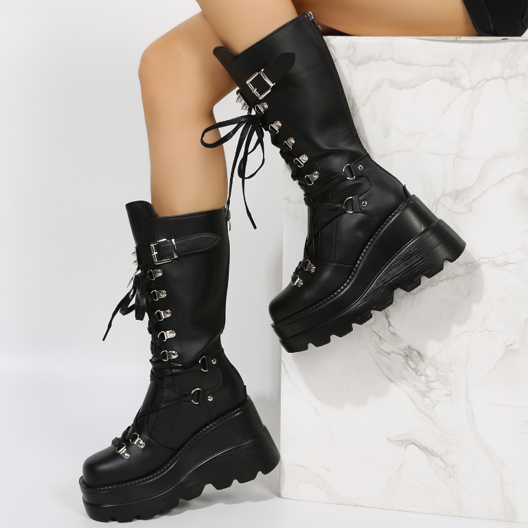 Raiden Gen Z K-POP Streetwear Tall Platform Boots for Y2K Fashion