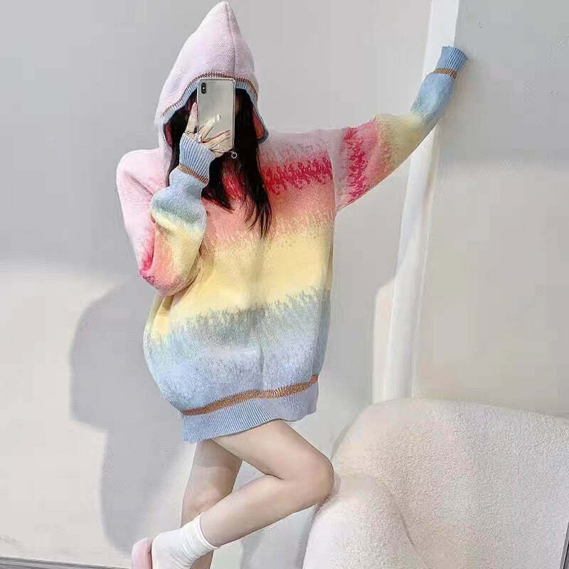 Rainbow Ombre Hoodie: Trendy Gen Z K-POP Streetwear