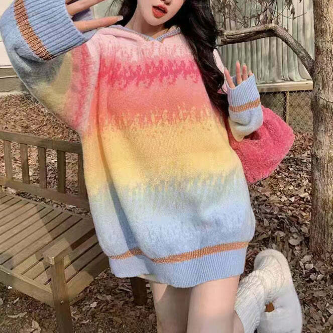 Rainbow Ombre Hoodie: Trendy Gen Z K-POP Streetwear