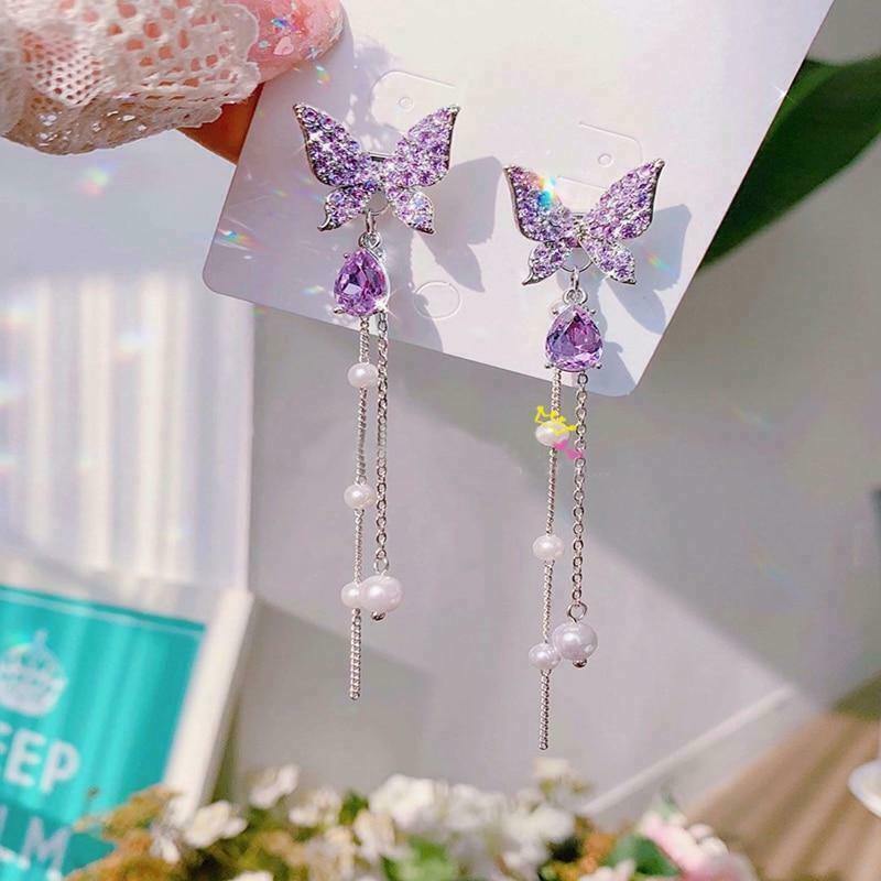 Rainy Day Butterfly Drop Earrings - Gen Z K-POP Streetwear Y2K Fashion