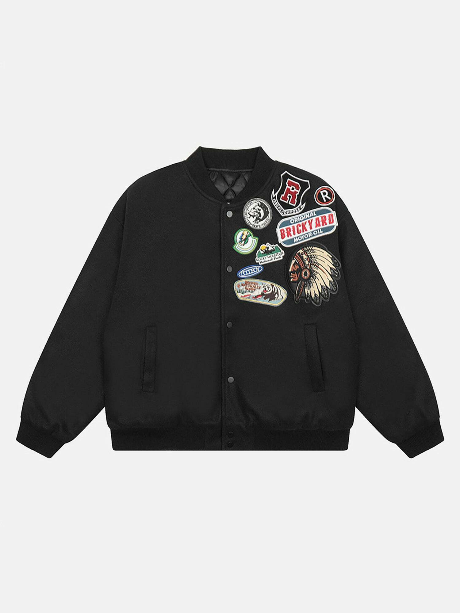 Retro Badge Streetwear Baseball Jacket for Gen Z and K-POP Fashion