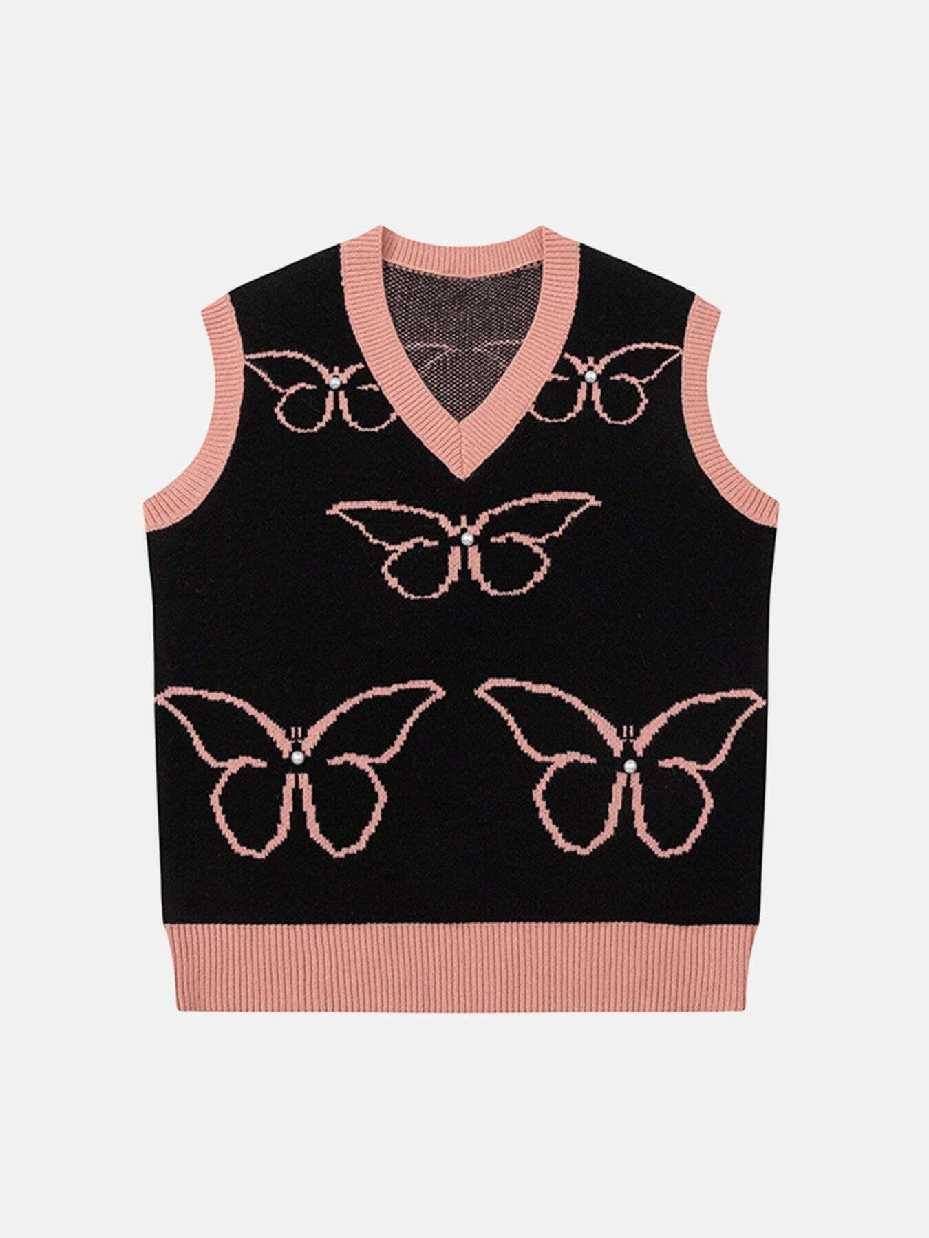 Retro Butterfly V-Neck Sweater Vest for Gen Z Fashion: Y2K Streetwear