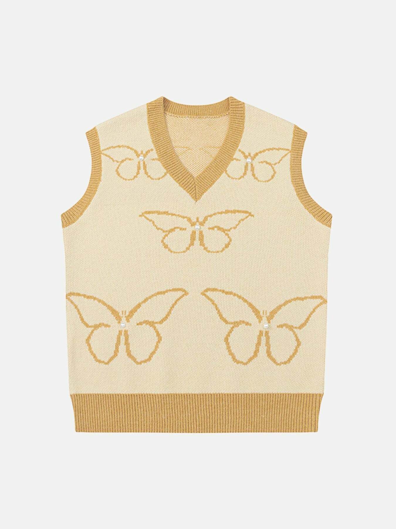 Retro Butterfly V-Neck Sweater Vest for Gen Z Fashion: Y2K Streetwear