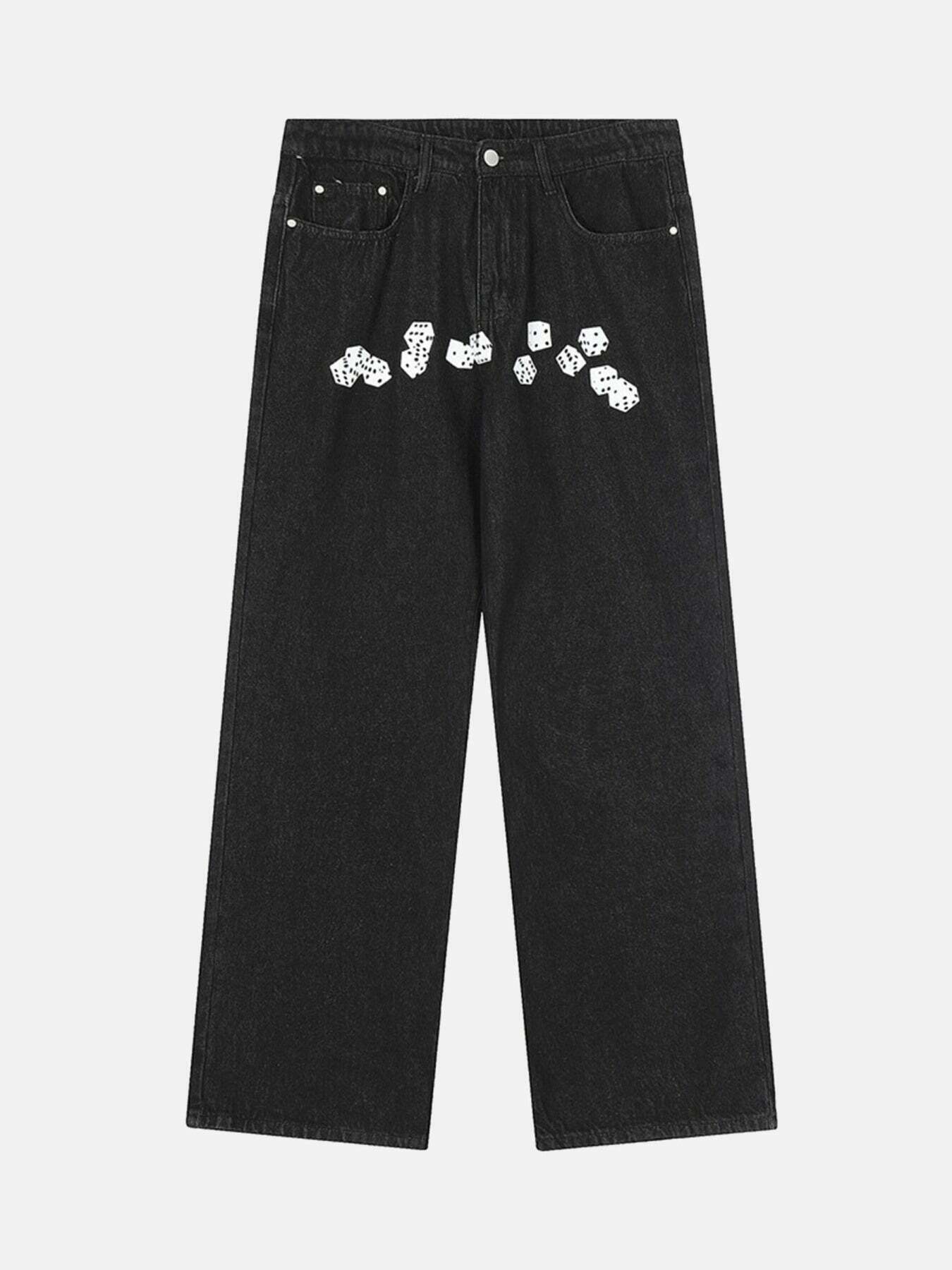 Retro Dice Pattern Jeans for Gen Z Fashionistas: Y2K Streetwear Style