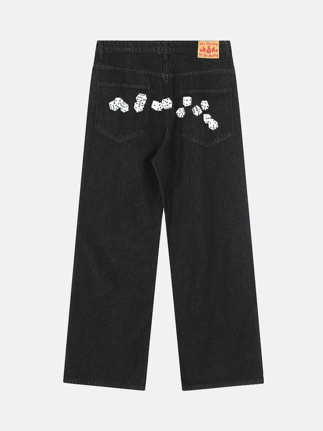 Retro Dice Pattern Jeans for Gen Z Fashionistas: Y2K Streetwear Style