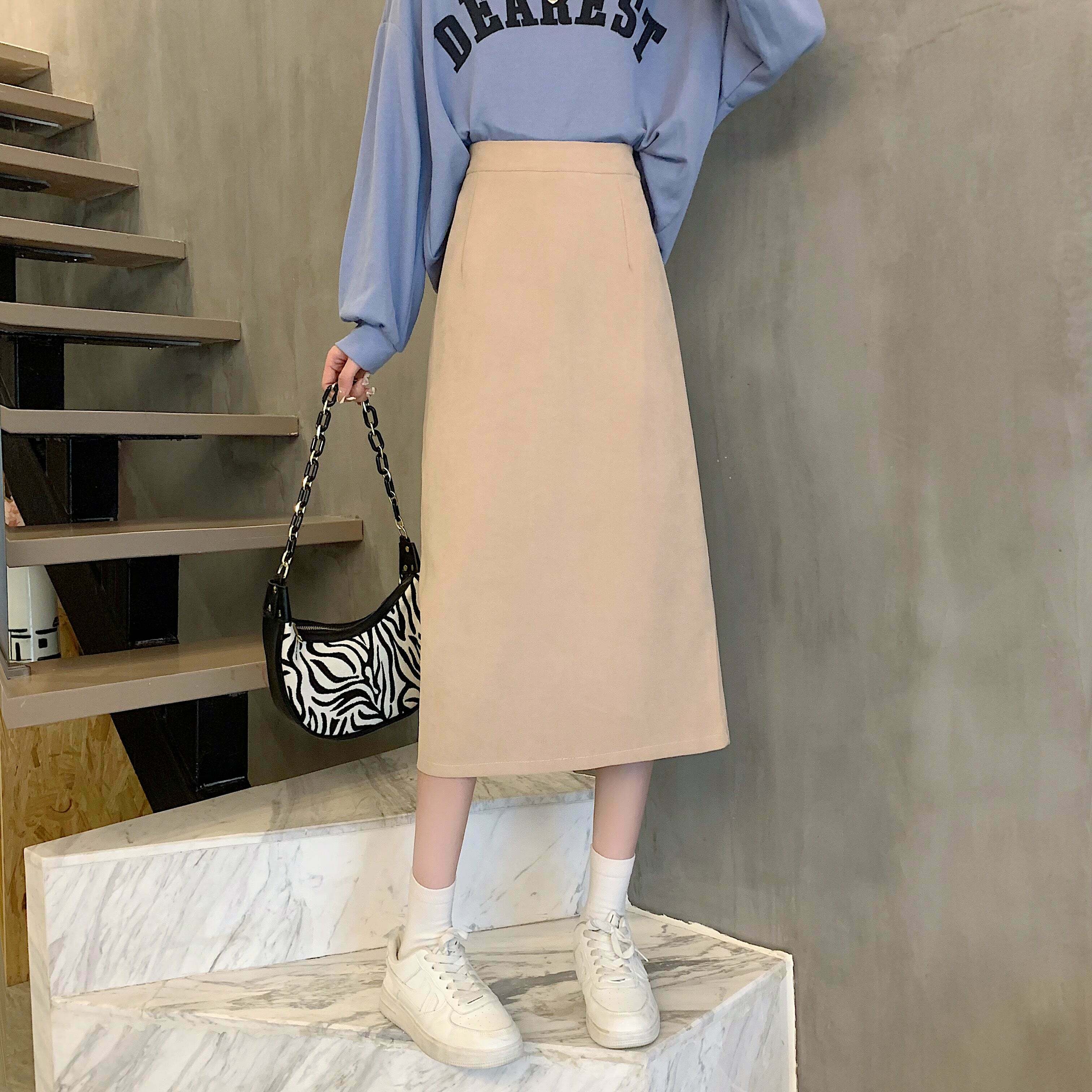 Retro High Waist Midi Skirt - Trendy Gen Z K-POP Streetwear