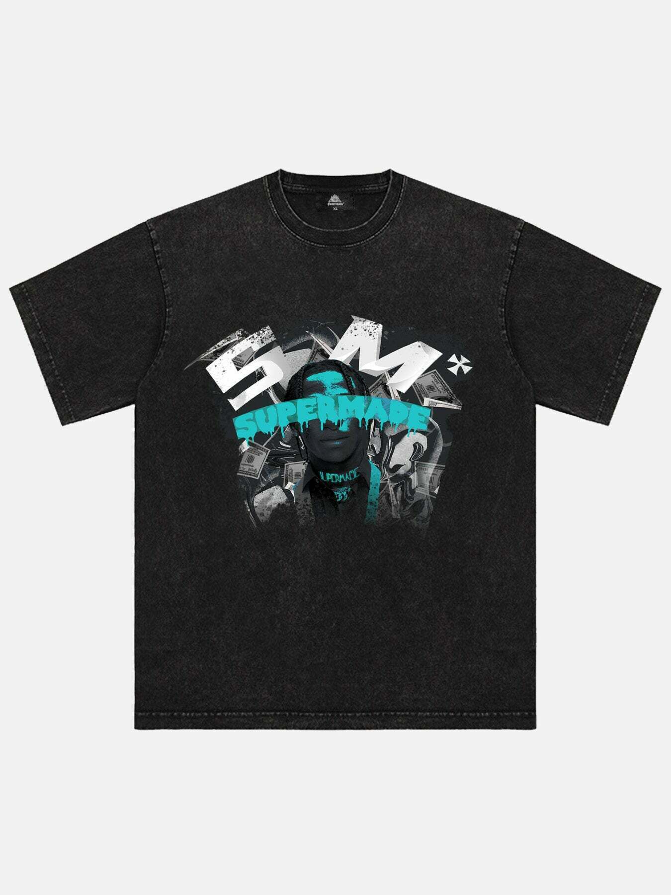 Retro K-POP Streetwear Tee with Rap Element Print