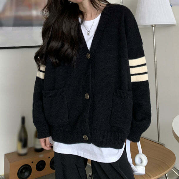 Retro Knitted Cardigan: Gen Z K-POP Streetwear for Winter