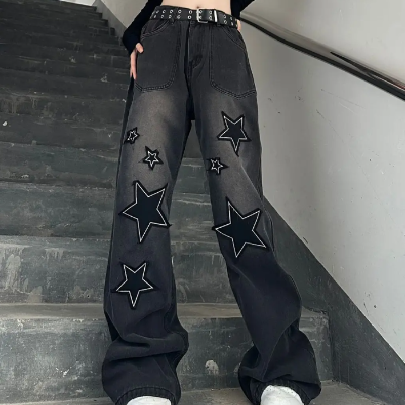 Retro Nova Star Denim: Gen Z K-POP Streetwear for Y2K Fashion