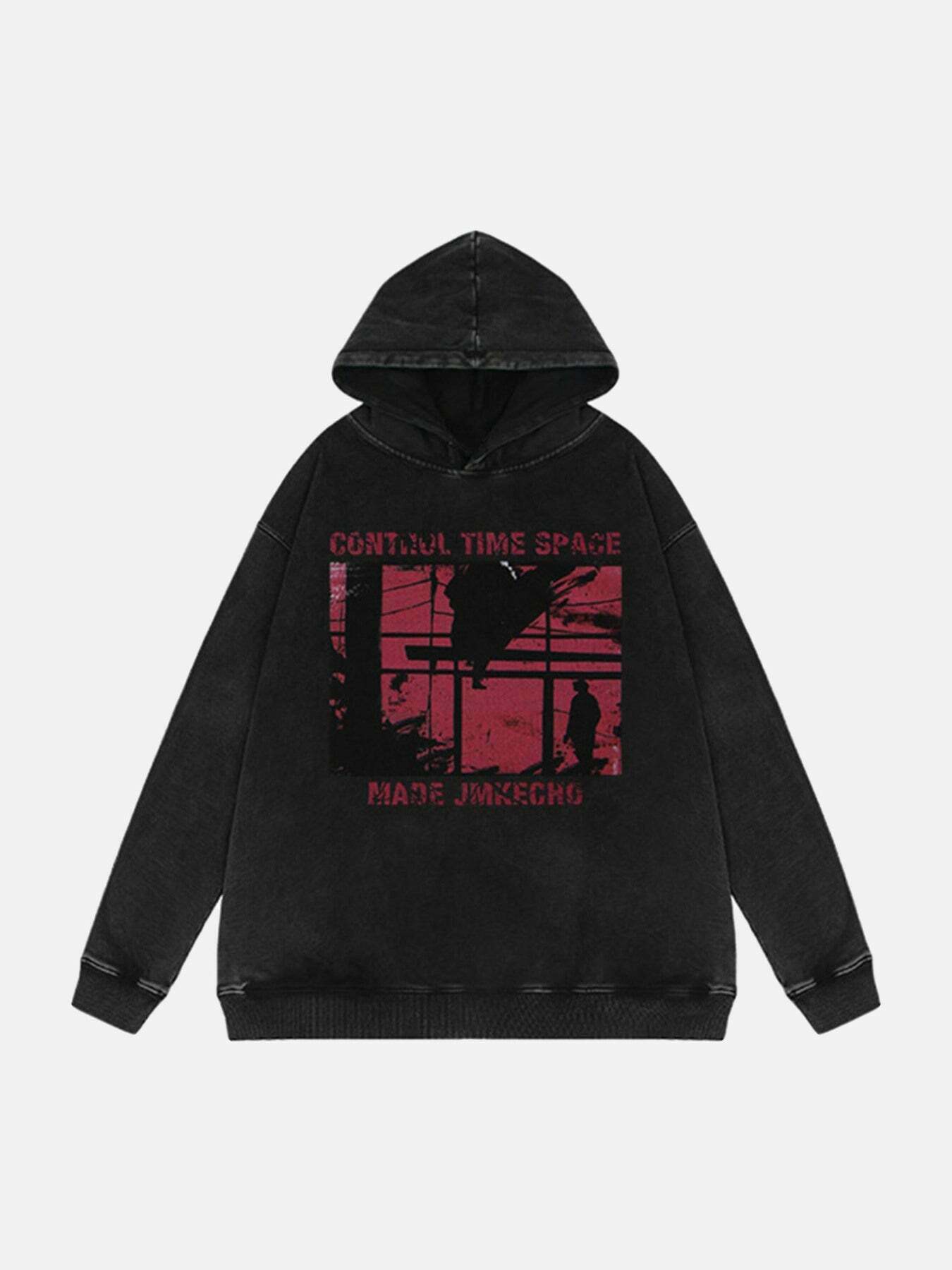 Retro Print Distressed Hoodie for Gen Z Fashion: Y2K Streetwear