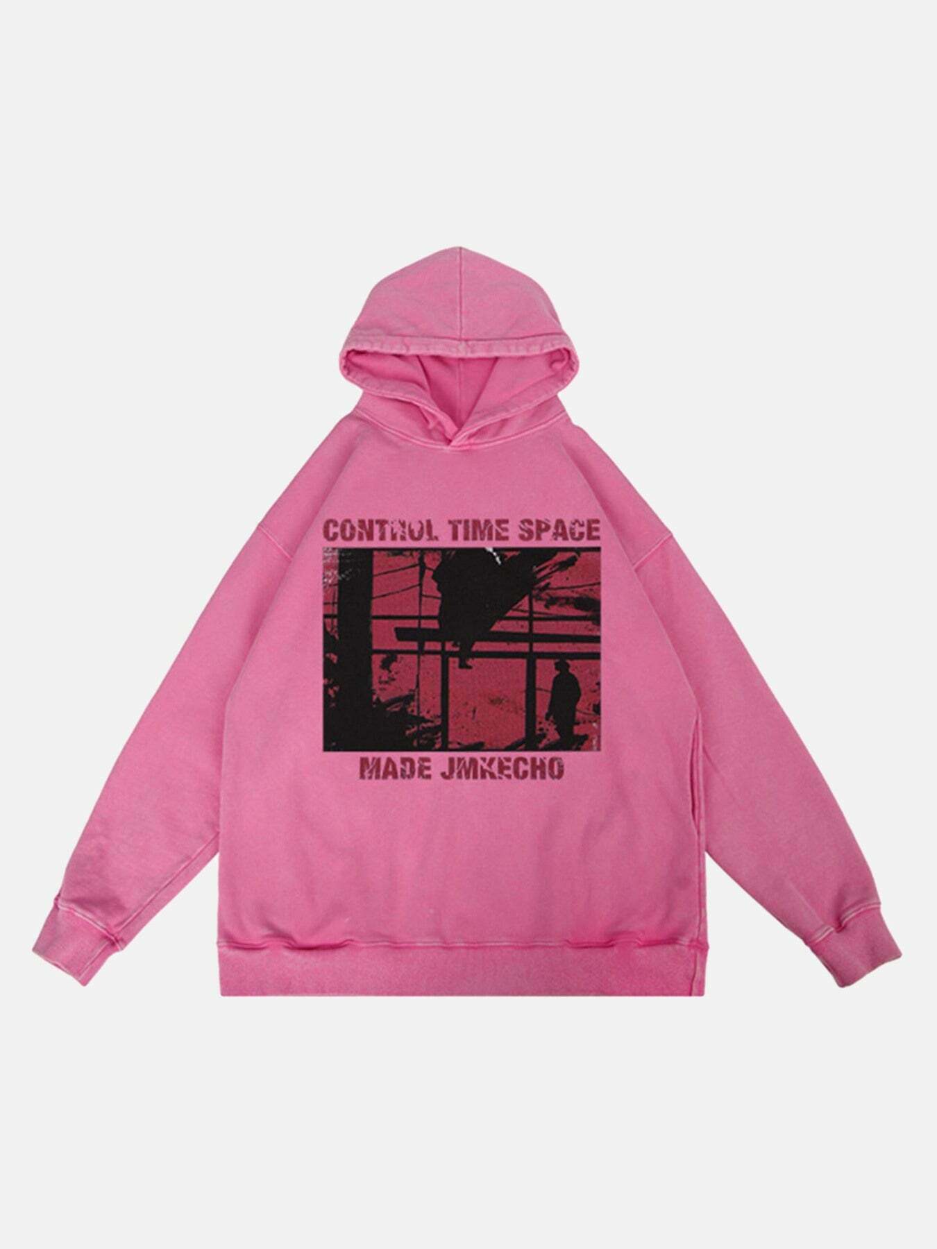 Retro Print Distressed Hoodie for Gen Z Fashion: Y2K Streetwear