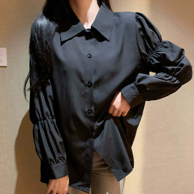 Retro Puff Sleeve Plus Size Shirt for Gen Z Streetwear Fashion