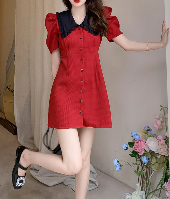 Retro Red Polo Dress: Gen Z K-POP Streetwear for Y2K Fashion