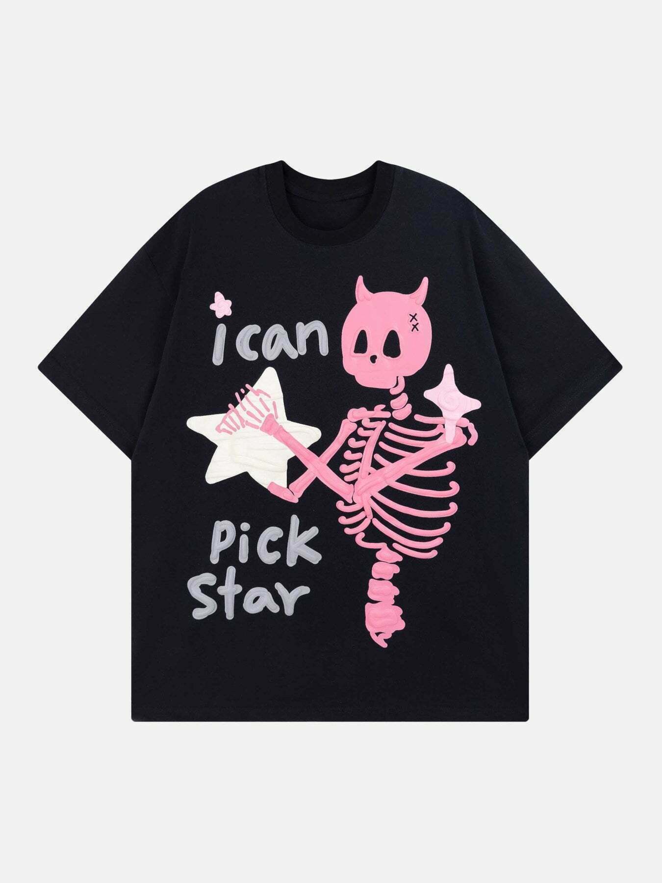 Retro Skull Letter Print Tee for Gen Z Streetwear Style