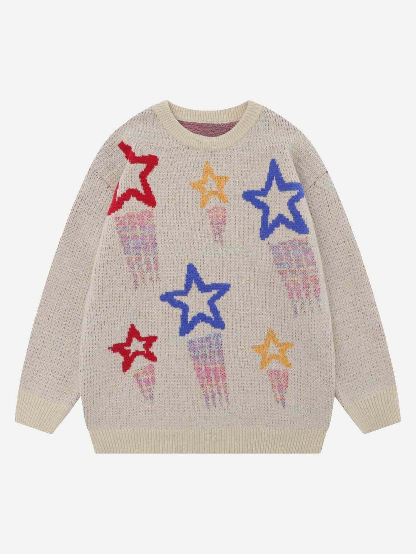 Retro Star Pattern Crew Neck Sweater for Gen Z Fashionistas