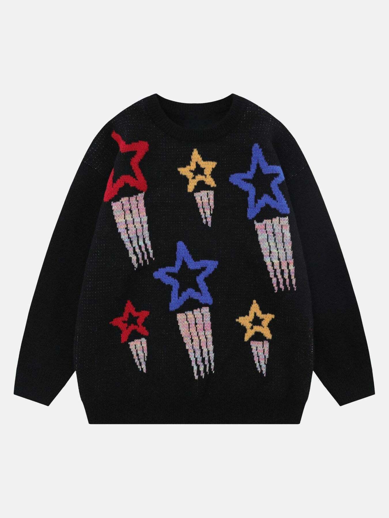 Retro Star Pattern Crew Neck Sweater for Gen Z Fashionistas