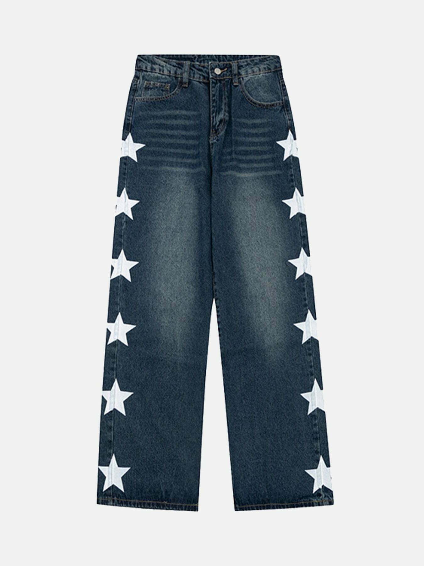 Retro Star Print Jeans: Gen Z K-POP Streetwear for Y2K Fashion