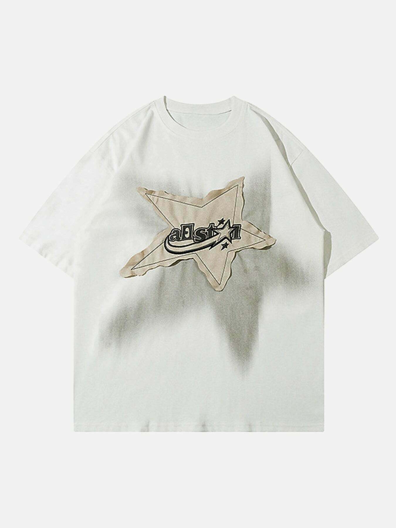 Retro Star Print Oversized Tee for Gen Z Streetwear & K-POP Fashion