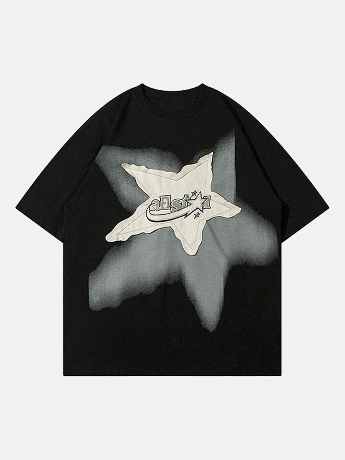 Retro Star Print Oversized Tee for Gen Z Streetwear & K-POP Fashion