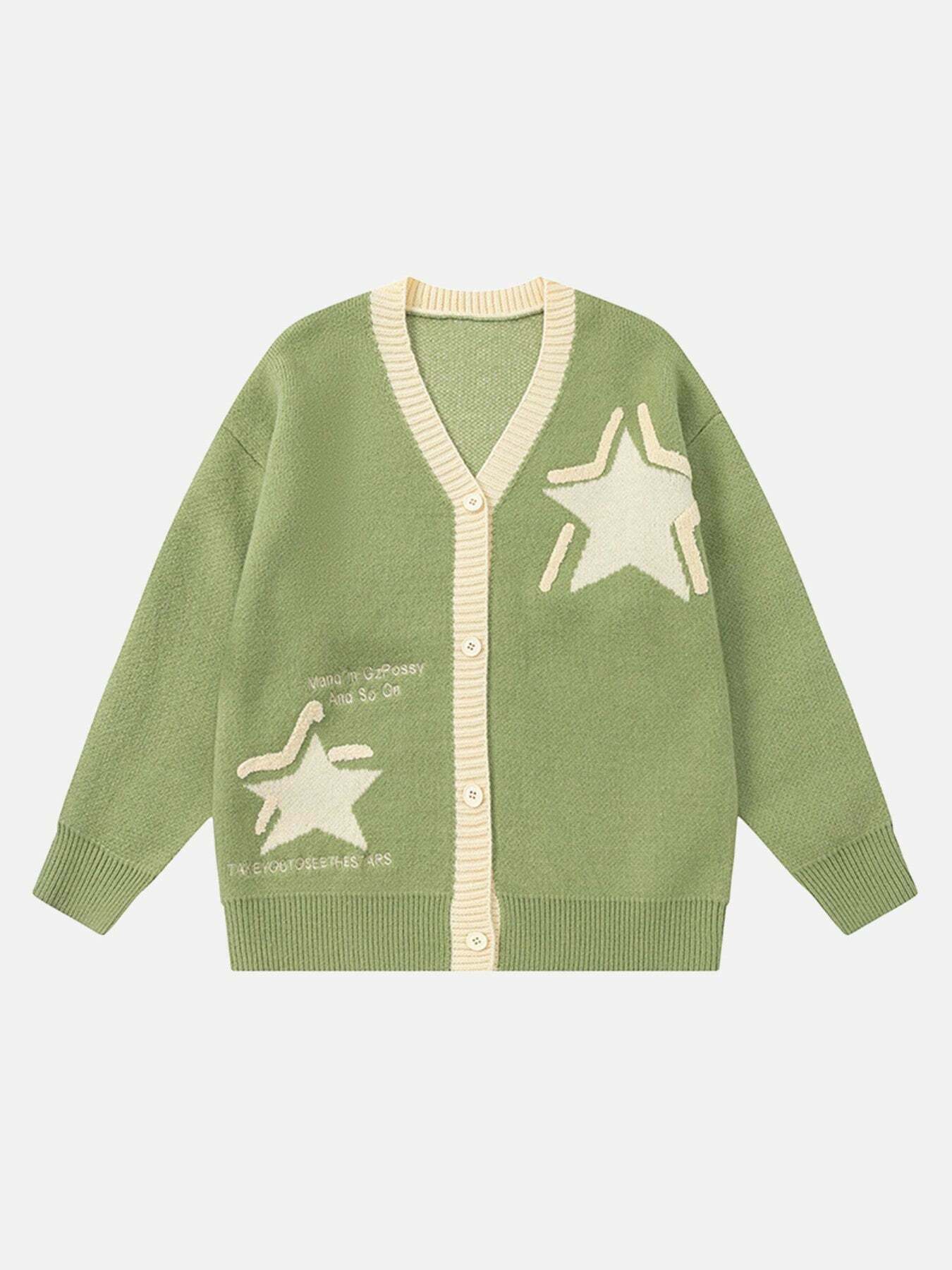 Retro Star Print V-Neck Sweater for Gen Z Fashionistas