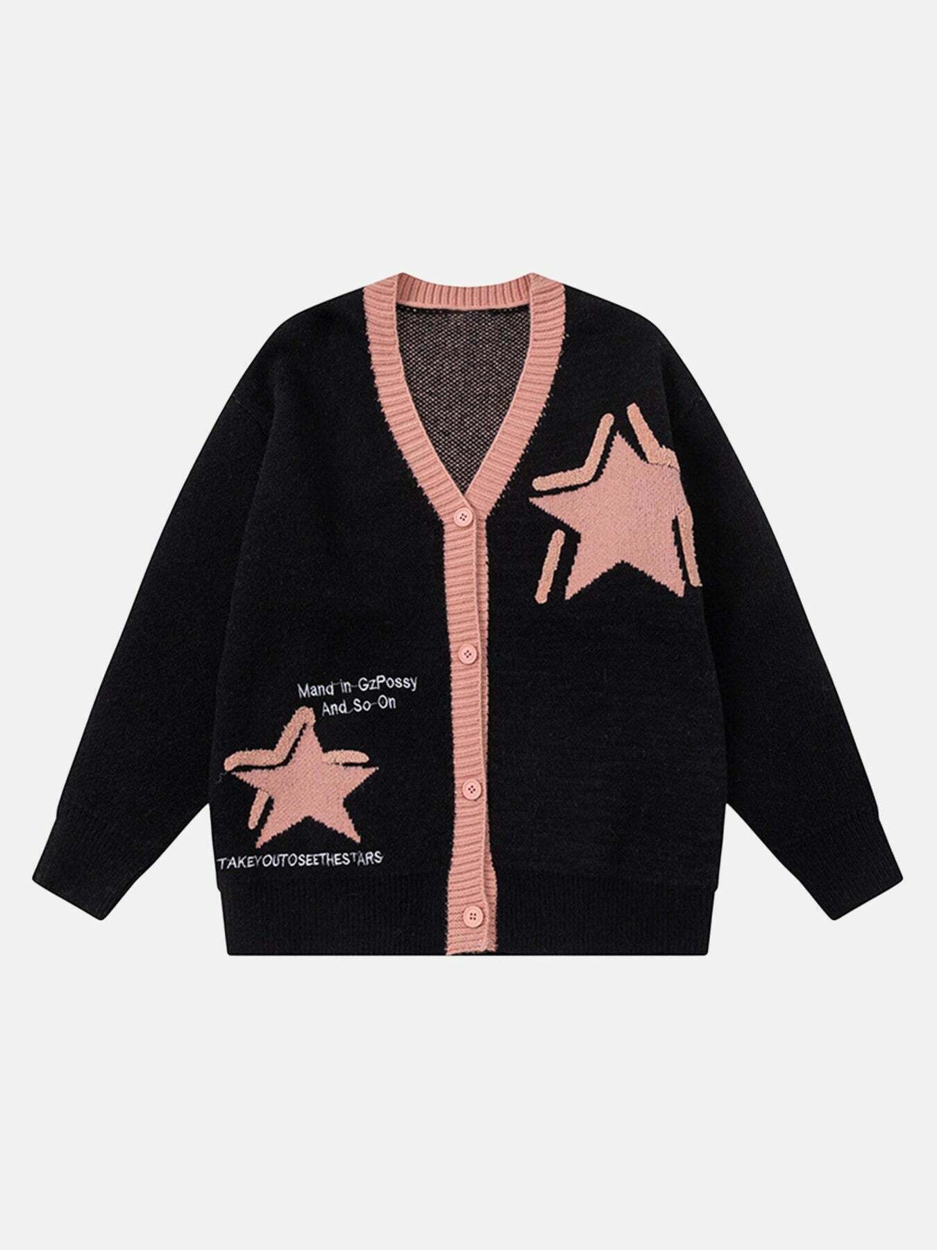 Retro Star Print V-Neck Sweater for Gen Z Fashionistas