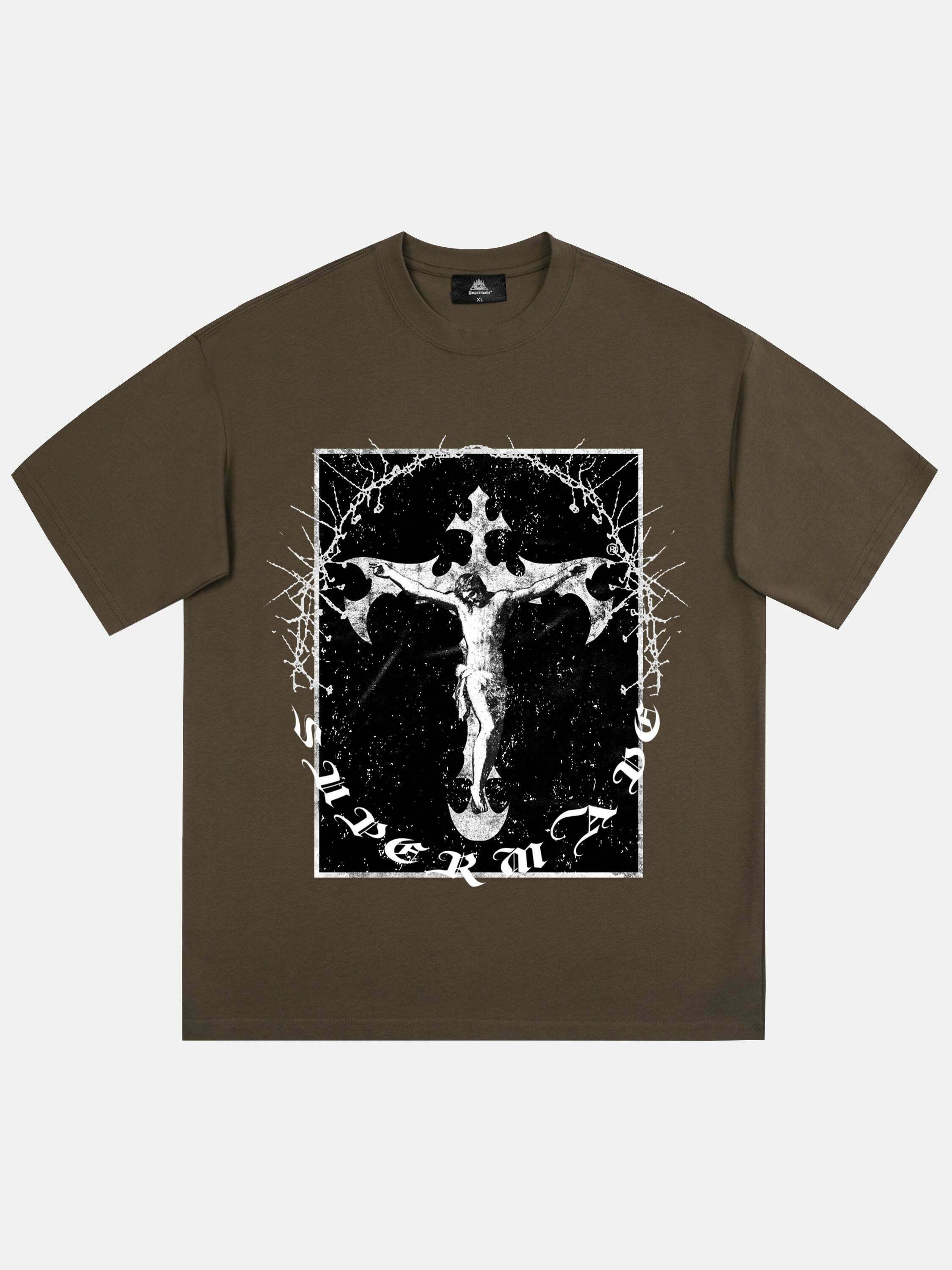 Retro Streetwear Jesus Cross Graphic Tee for Gen Z Fashion