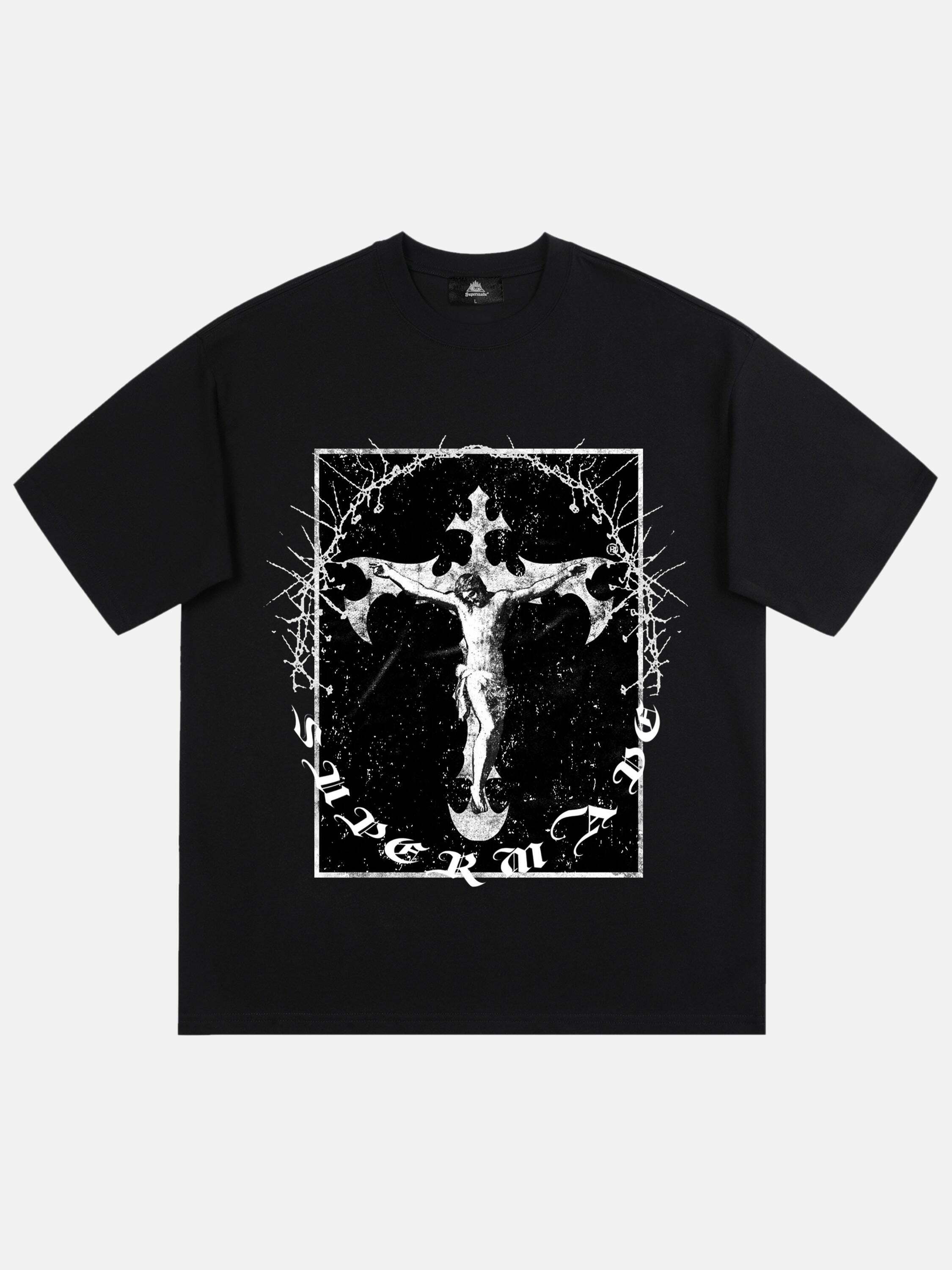 Retro Streetwear Jesus Cross Graphic Tee for Gen Z Fashion