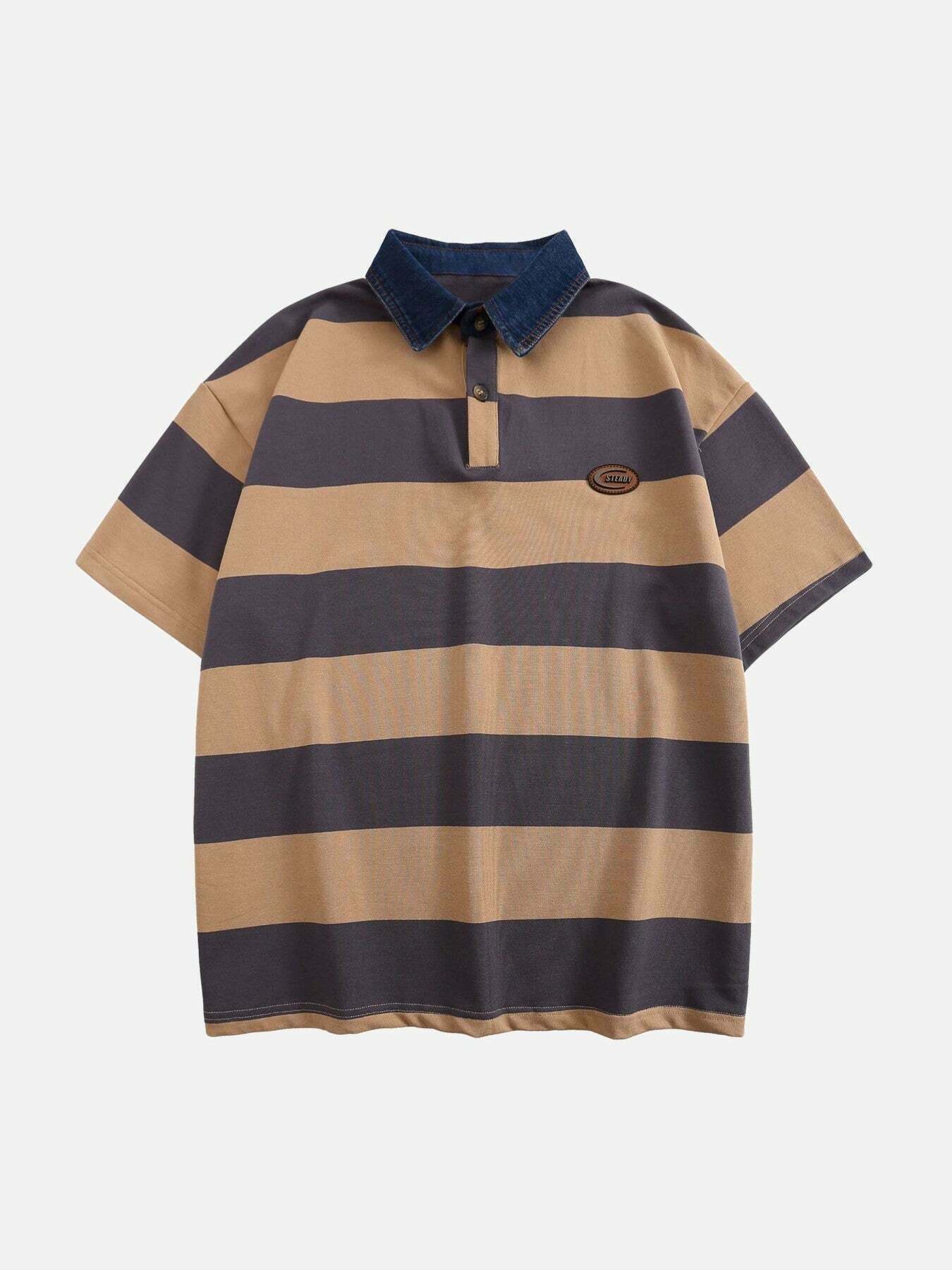 Retro Striped Polo Shirt: Trendy Gen Z K-POP Streetwear