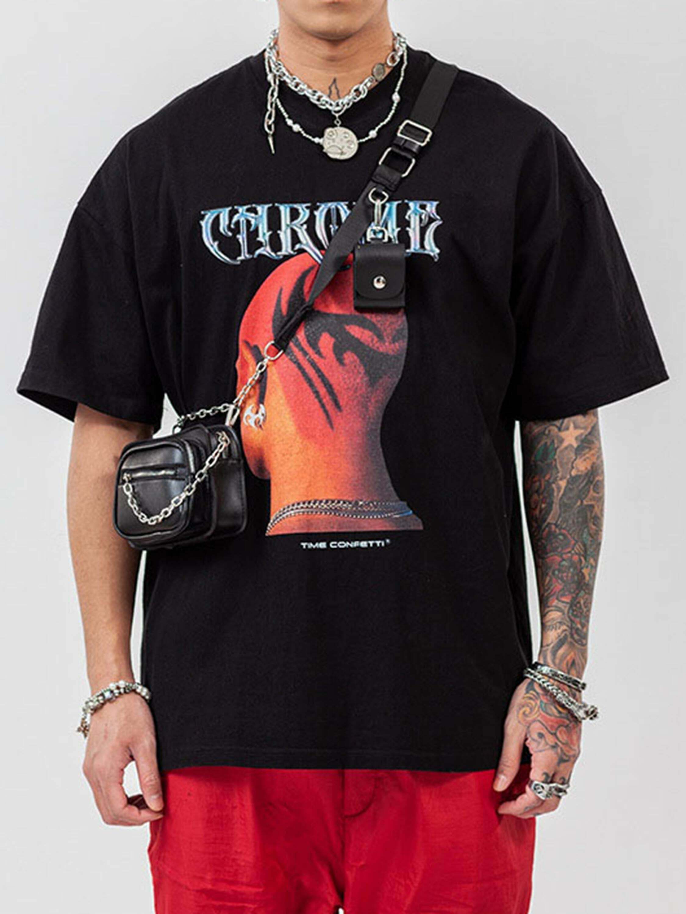 Retro Style Hip Hop T-shirt with Head Print for Gen Z Fashion - 1564