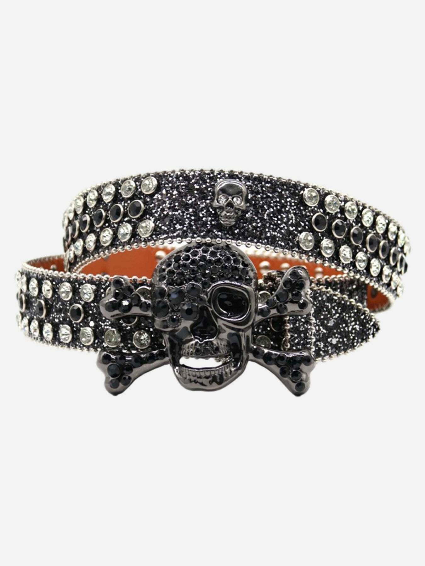 Rhinestone Skull Belt: Trendy Gen Z K-POP Streetwear Accessory