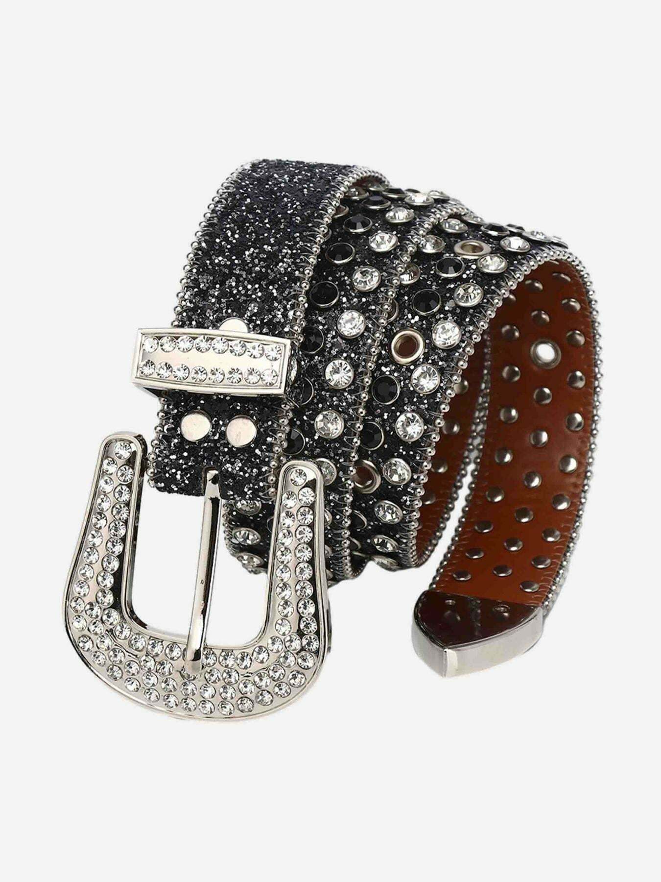 Rhinestone Studded Hip Hop Belt for Gen Z Streetwear - 1691